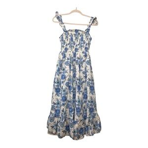 Women’s Haute Hippie Cottagecore Blue and white floral midi dress, size 2